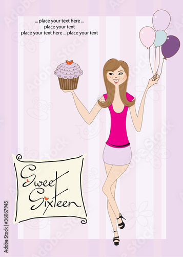 Sweet Sixteen Birthday card with young girl