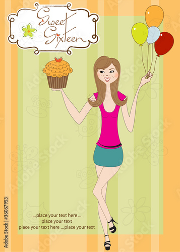 Sweet Sixteen Birthday card with young girl