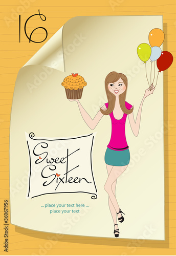 Sweet Sixteen Birthday card with young girl