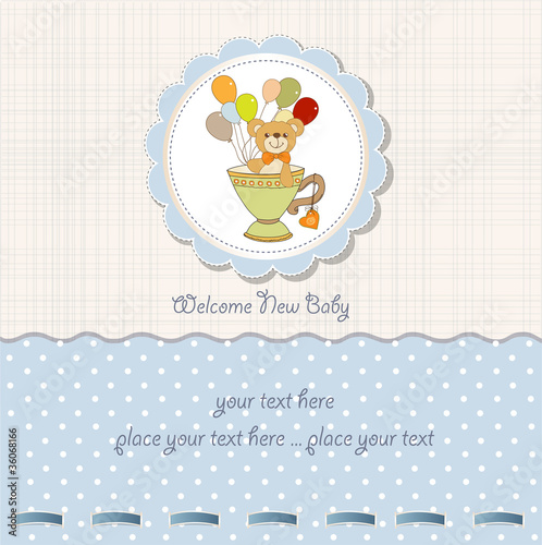 baby shower card with cute teddy bear