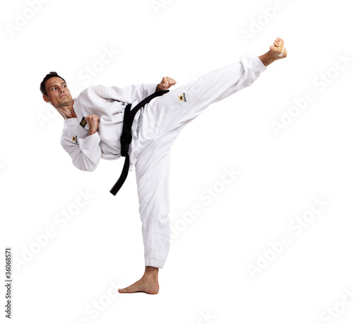 Taekwondo, Sidekick, vor weiß photo