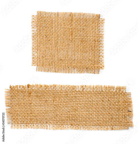 Burlap hessian square and rectangle with frayed edges isolated o