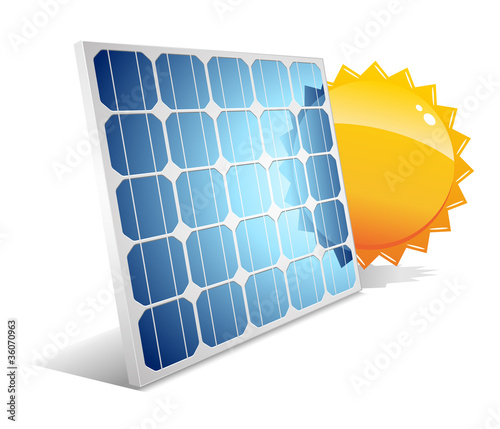 Solar panel with sun.Vector illustration.