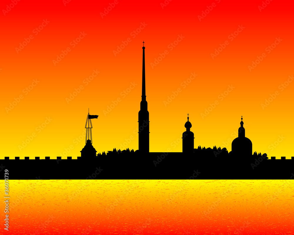 Fototapeta premium Silhouette of Peter and Paul fortress after sunset