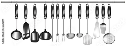 Horizontal set kitchen utensils photo