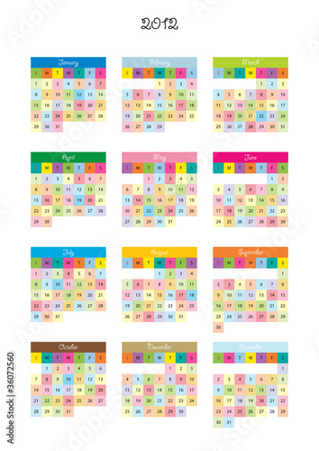 Kids calendar for year 2012