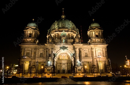 cathedral and tv tower of berlin at night (germany)