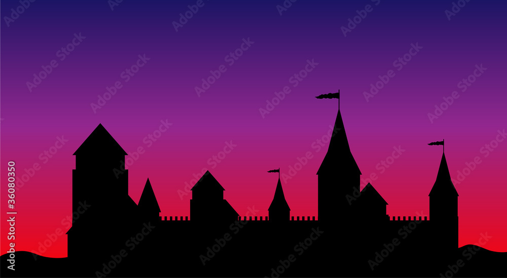 Silhouette of the castle after sunset.