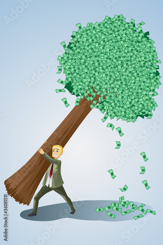 Businessman lifting money tree