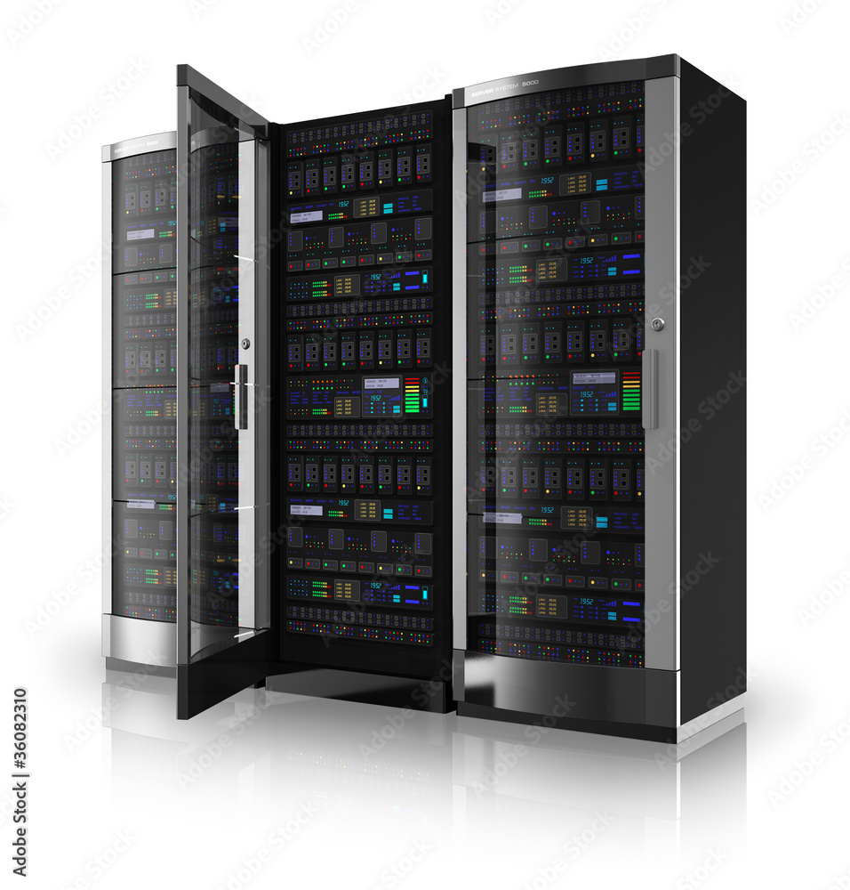Server racks with open door