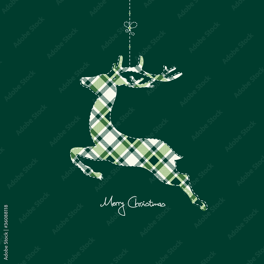 Fototapeta premium Hanging Reindeer Checked Pattern Green Background