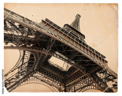 Εκτύπωση καμβά vintage sepia toned postcard of Eiffel tower in Paris