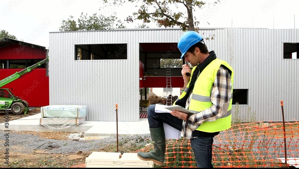 Construction manager using electronic tablet on site