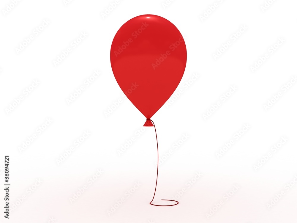 red shiny baloon with rope on white red shiny baloon with rope on white