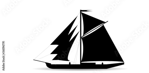 Black ship silhouette on white background