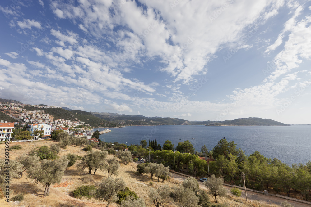 Fototapeta premium Panorama of Turkish Riviera and village Kas