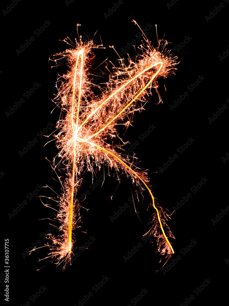 Letter K. Real sparkler alphabet Letter K. Real sparkler alphabet