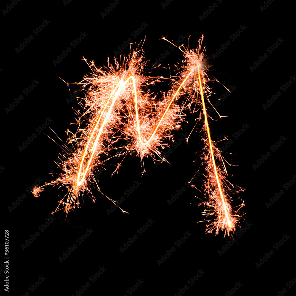 Letter M. Real sparkler alphabet