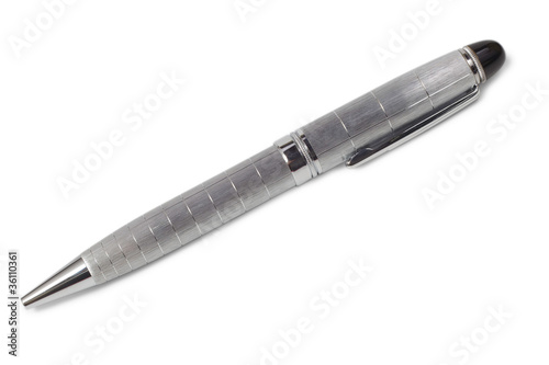 silver ballpoint pen isolated on white background
