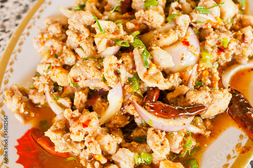 Thai food hot and spicy lab pork