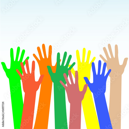 happy hands multicolored vector on blue background