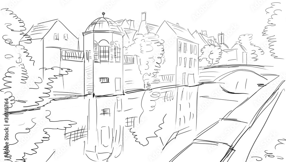 Obraz premium old town - illustration sketch