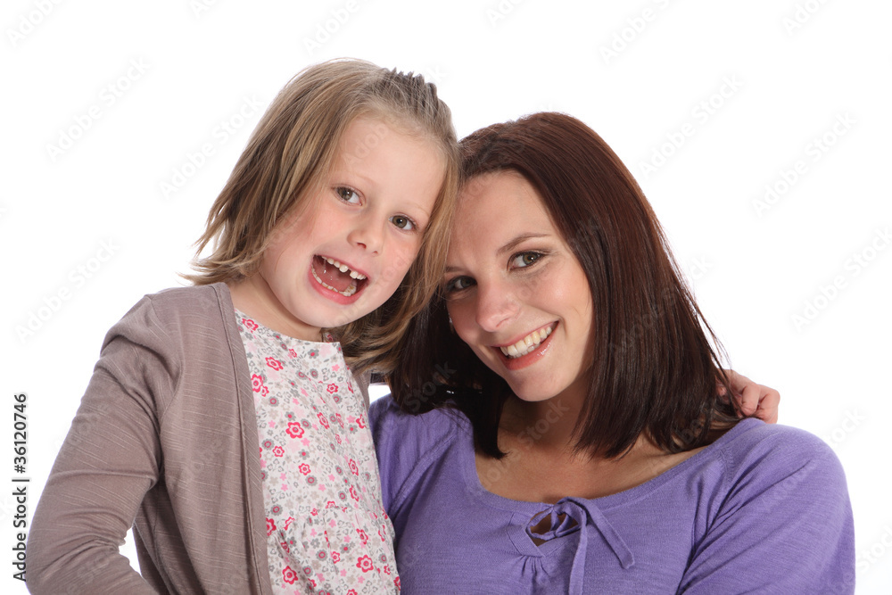 Mother and daughter family portrait happy smiles Mother and daughter family portrait happy smiles