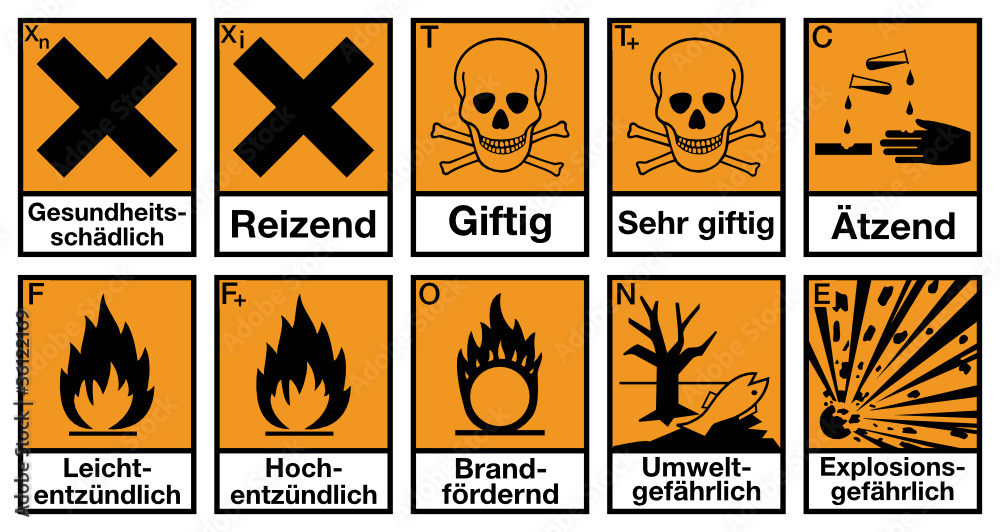 Gefahrstoffzeichen Set Deutsch Etiketten Gefahrgut Stock Vector Adobe