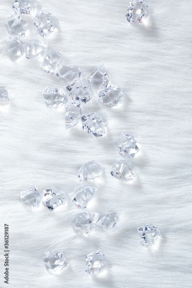crystal ice cubes on winter white fur crystal ice cubes on winter white fur