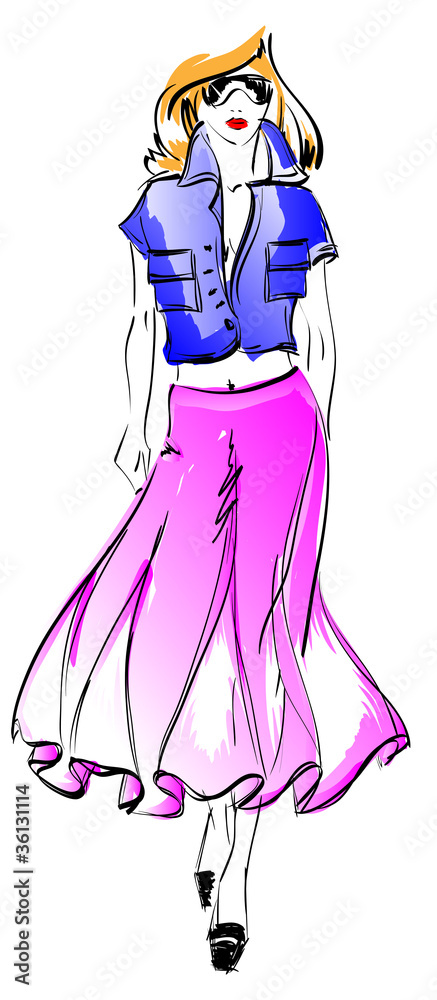 SKETCH. fashion girl. Hand-drawn fashion model. Vector illustrat SKETCH. fashion girl. Hand-drawn fashion model. Vector illustrat