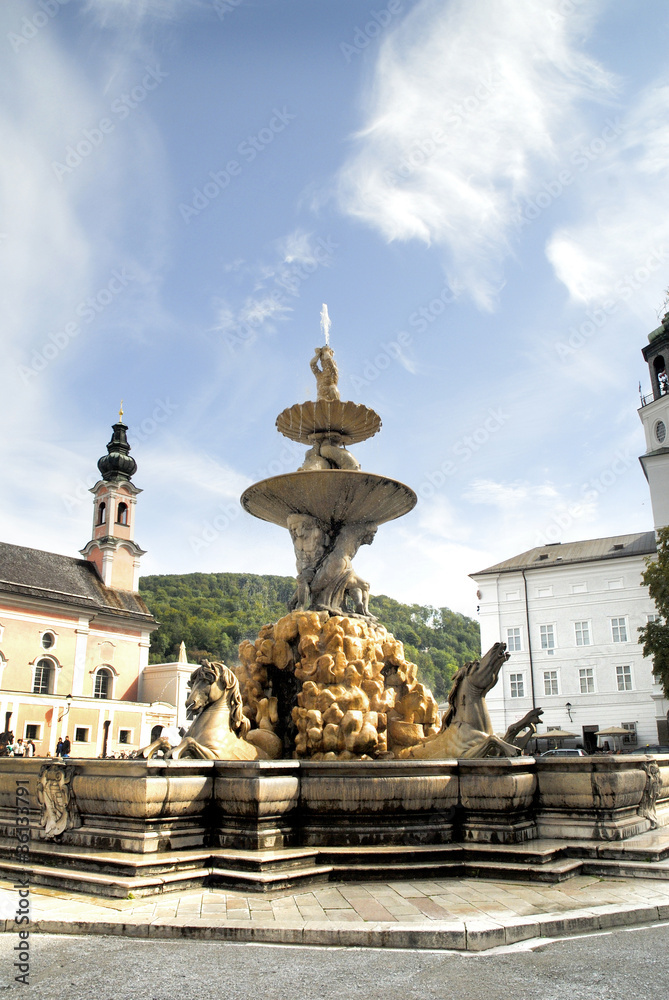 Fototapeta premium Horse fountain in Dom Square Salzburg Austria