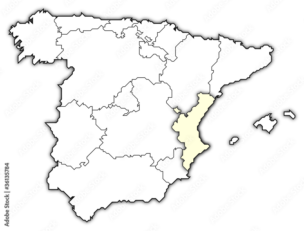 Map of Spain, Valencian Community highlighted Map of Spain, Valencian Community highlighted