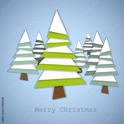 Simple vector christmas trees made from green and white paper