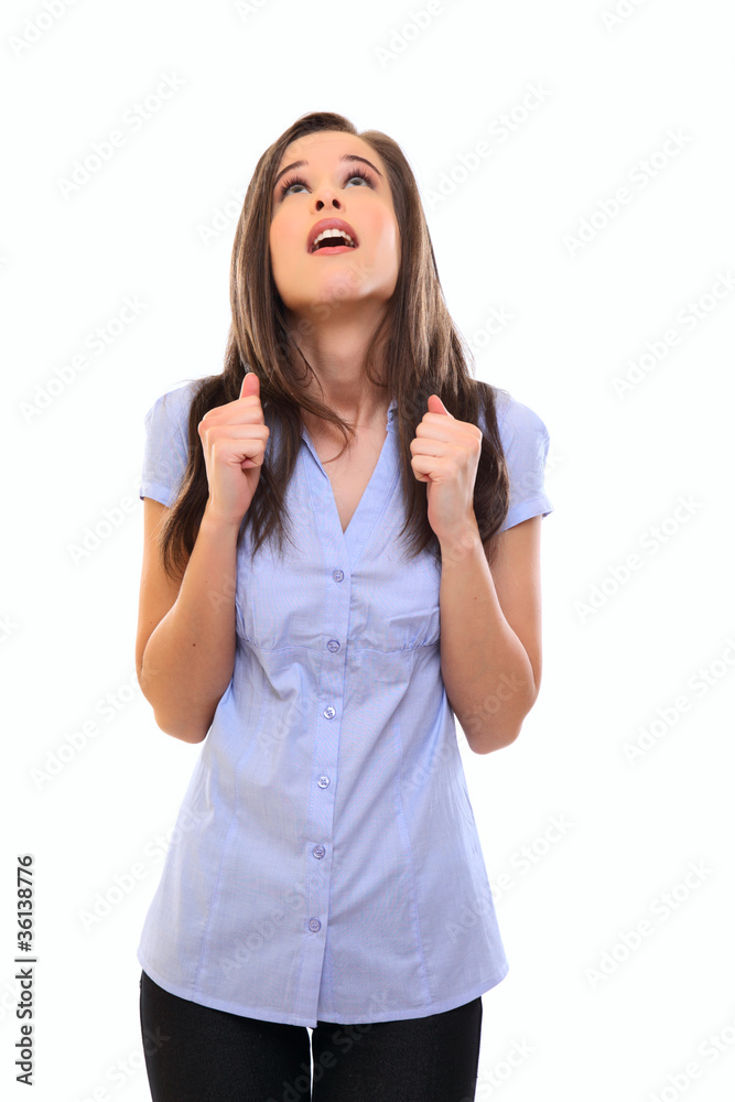 young woman is in shock isolated on white young woman is in shock isolated on white