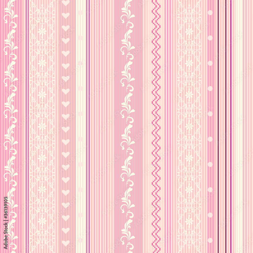Ornamenral pink striped wallpaper in pink Ornamenral pink striped wallpaper in pink
