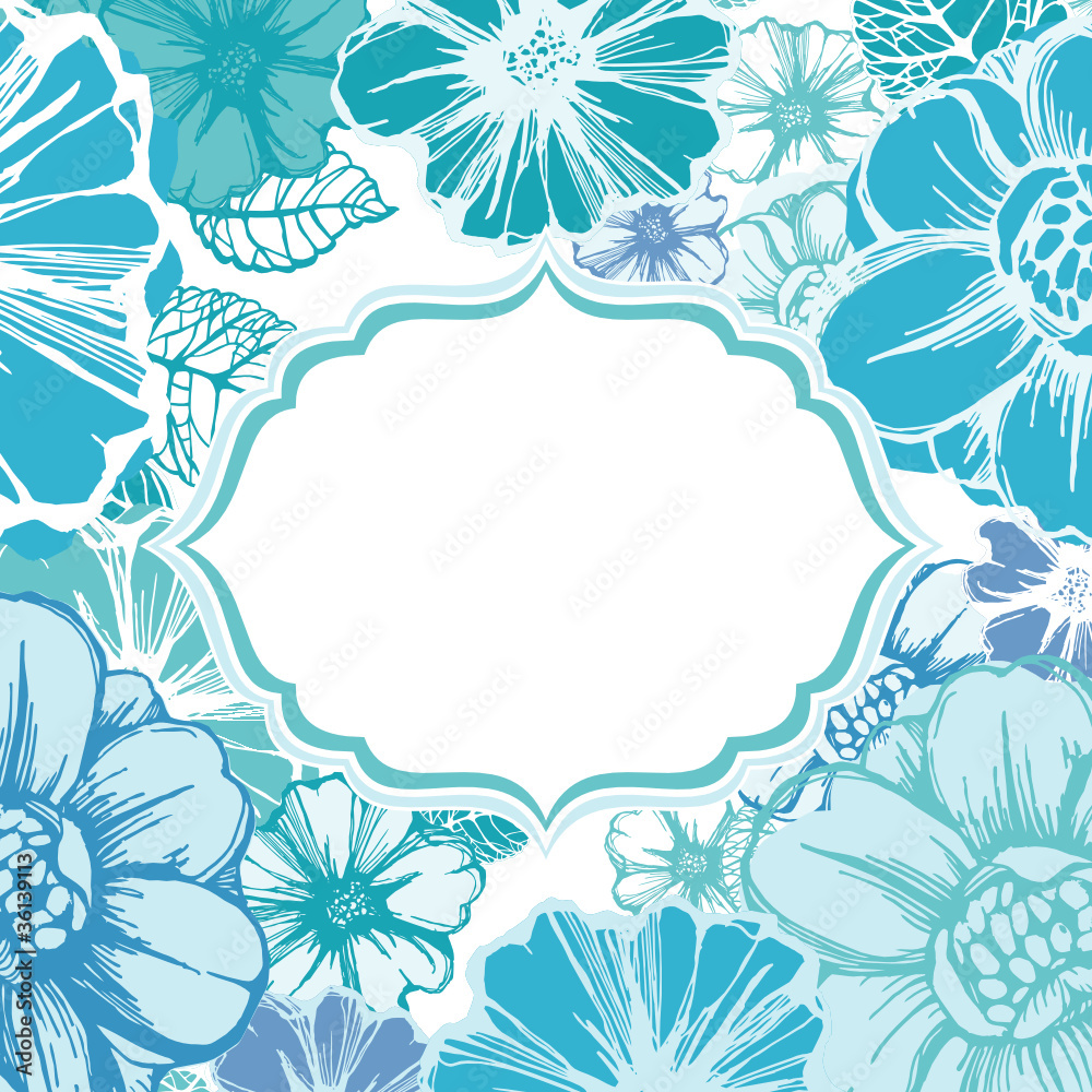 Floral frame or card template with decorative flowers