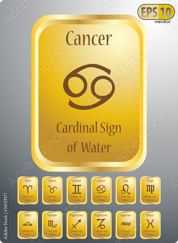 Vector illustration of zodiac signs in shiny gold tablets