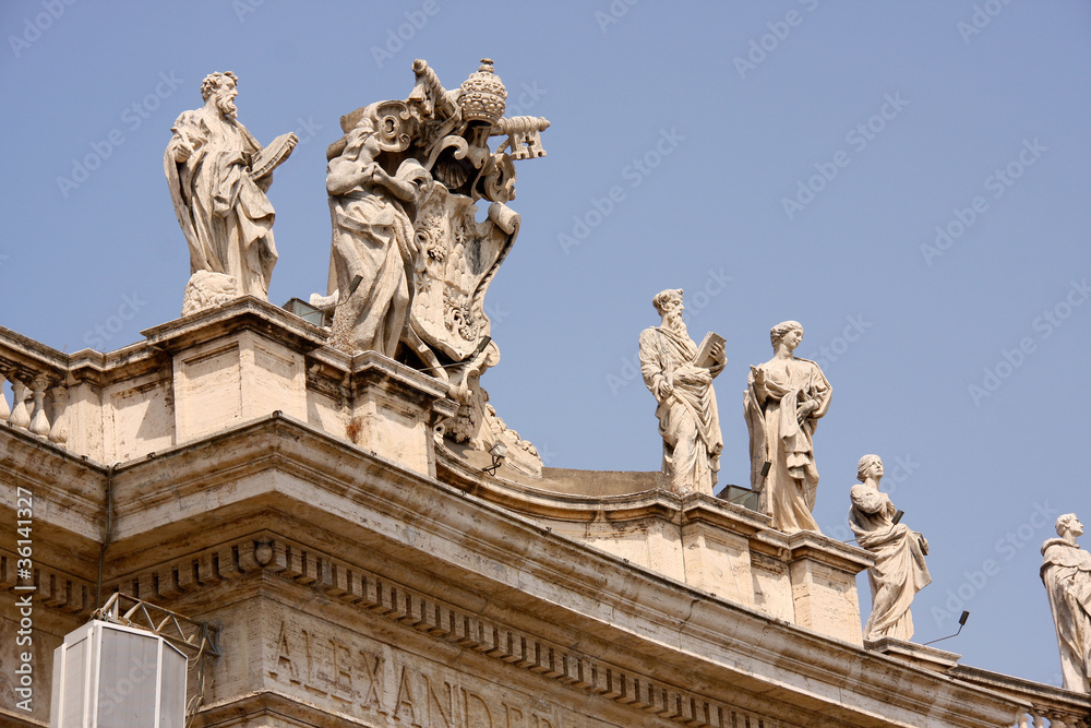 Statues on top of a St. Peter's Basilica, Rome, Italy