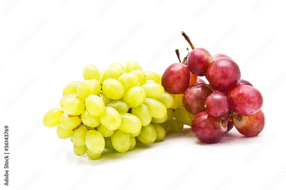 Red and green grapes isolated on white background