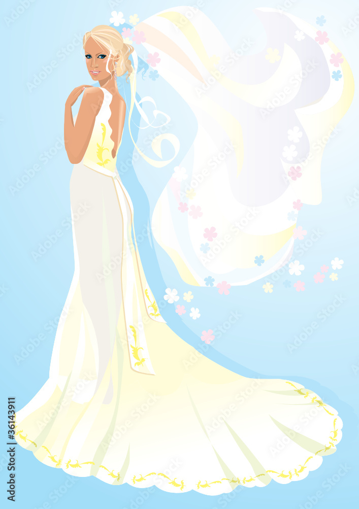 Beautiful young bride on light blue background Beautiful young bride on light blue background