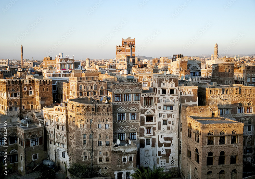 sanaa old town sunset city view yemen traditional architecture