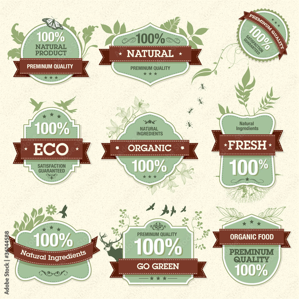 Set of Natural Premium Quality Labels