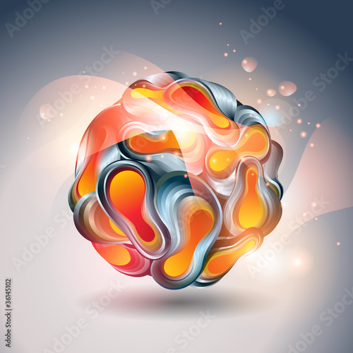 Abstract ball from transforming forms on gray background. Vector
