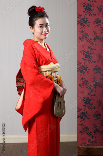 Japan traditional kimono on pretty asian woman photo