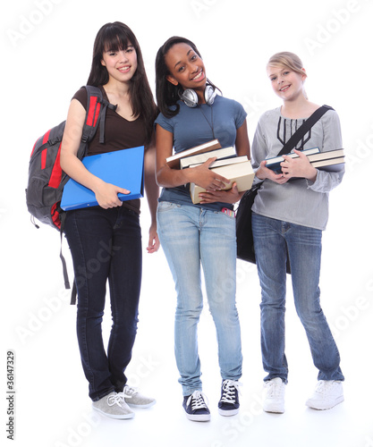 Happy teenage ethnic student girls in education