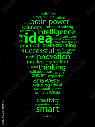 IDEAS Tag Cloud (answers solutions eureka innovation light bulb)