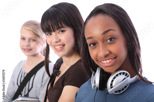 African American teenage student girl and friends