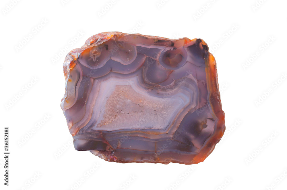 A polished, translucent slice of banded agate A polished, translucent slice of banded agate