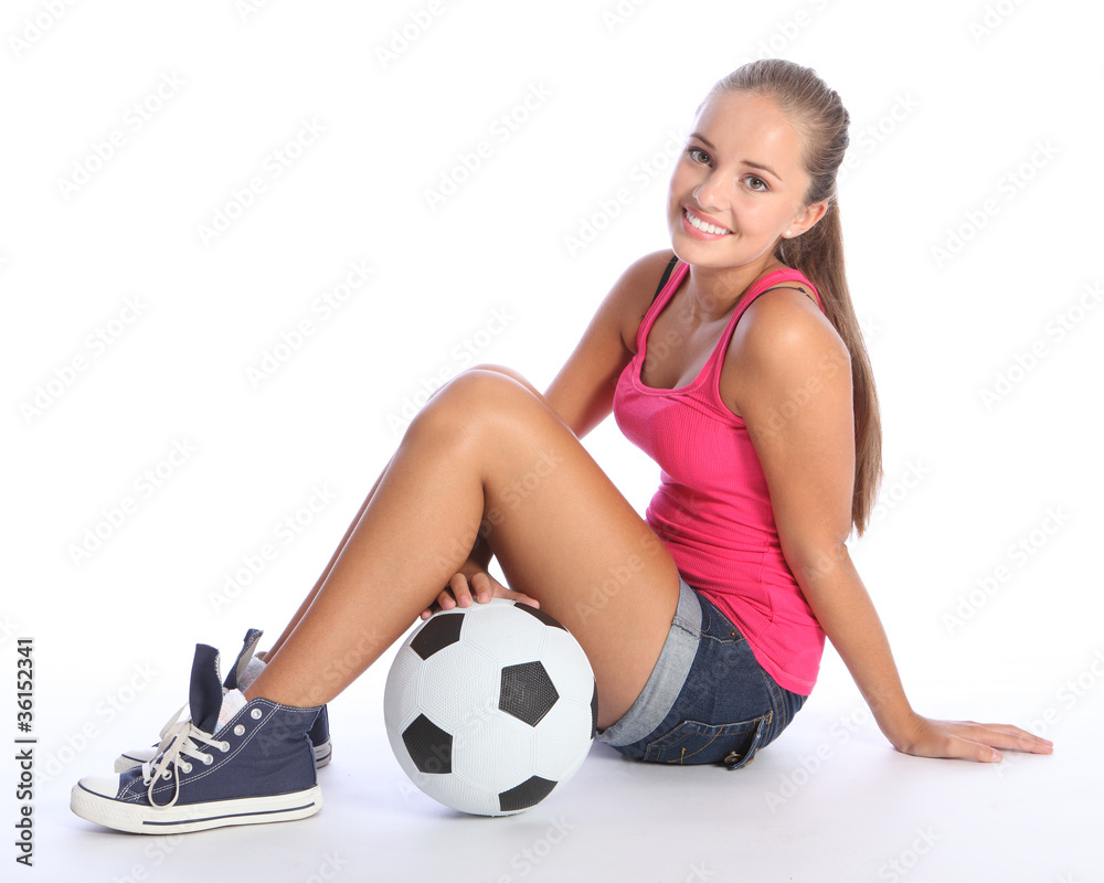 Beautiful teenage student girl with soccer ball Beautiful teenage student girl with soccer ball