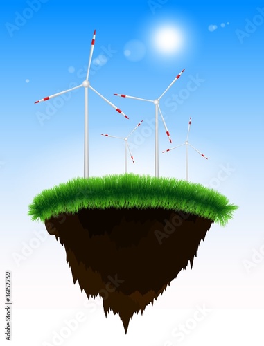 Floating island with grass and windmills